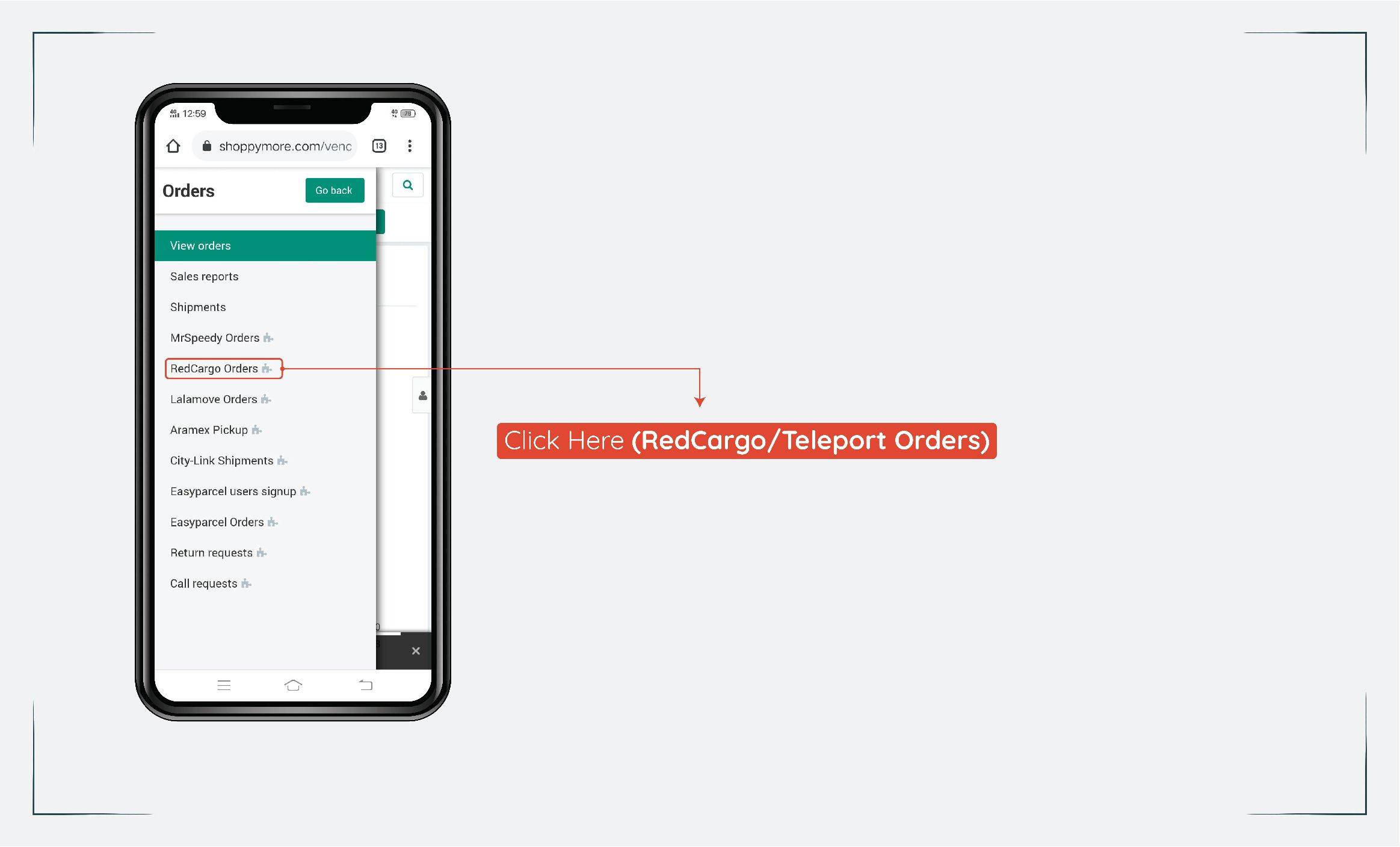 How to use Redcargo/Teleport order handling using mobile 7